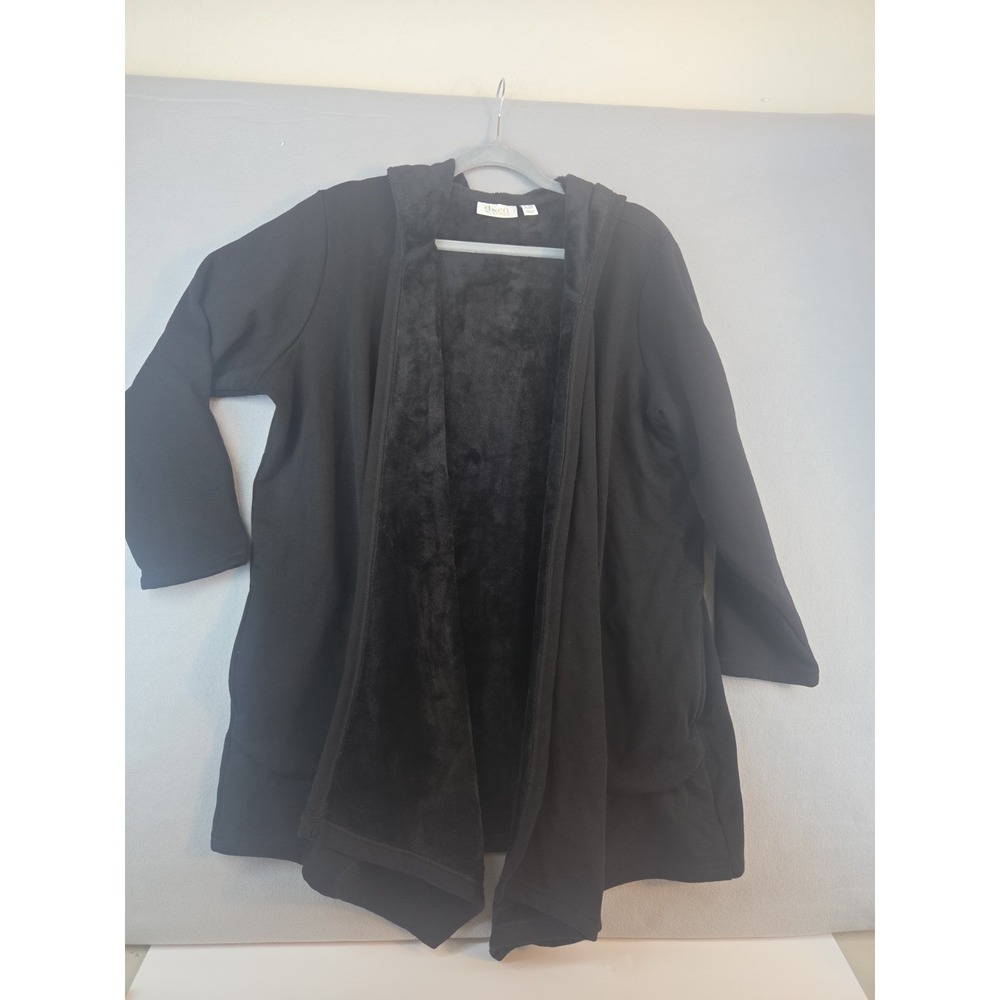 d&co Active Black Hooded Heavy Drapped Cardigan, Pockets,‎ Plus Size 1XP, Petite